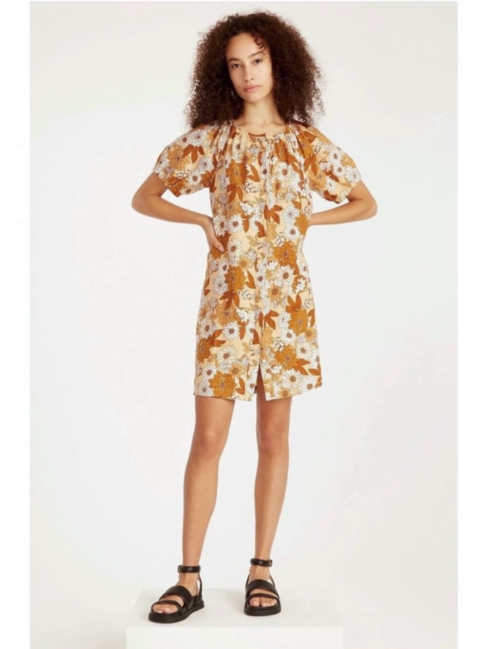 NWT J.Crew Zinnia 100% Linen Floral Puff Sleeve V-Back Autumn Mini Dress XXS